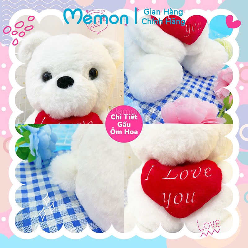 Gấu Bông Teddy Trắng Ôm Tim I Love You Cao Cấp Memon