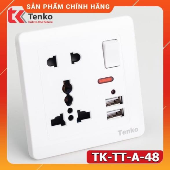 Ổ Cắm Điện Chống Giật Tích Hợp 2 Cổng USB Sạc Siêu Nhanh - Siêu Bền Cao Cấp Chính Hãng TENKO TK-TT-48