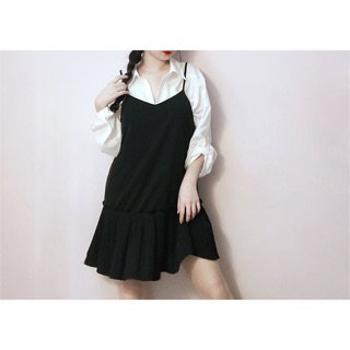Đầm suông 2 dây vạt xếp ly