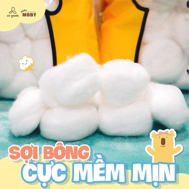 Bông gòn Moby túi 100g, bông viên đa năng công nghệ Nhật Bản cho mẹ và bé - Monnie Kids