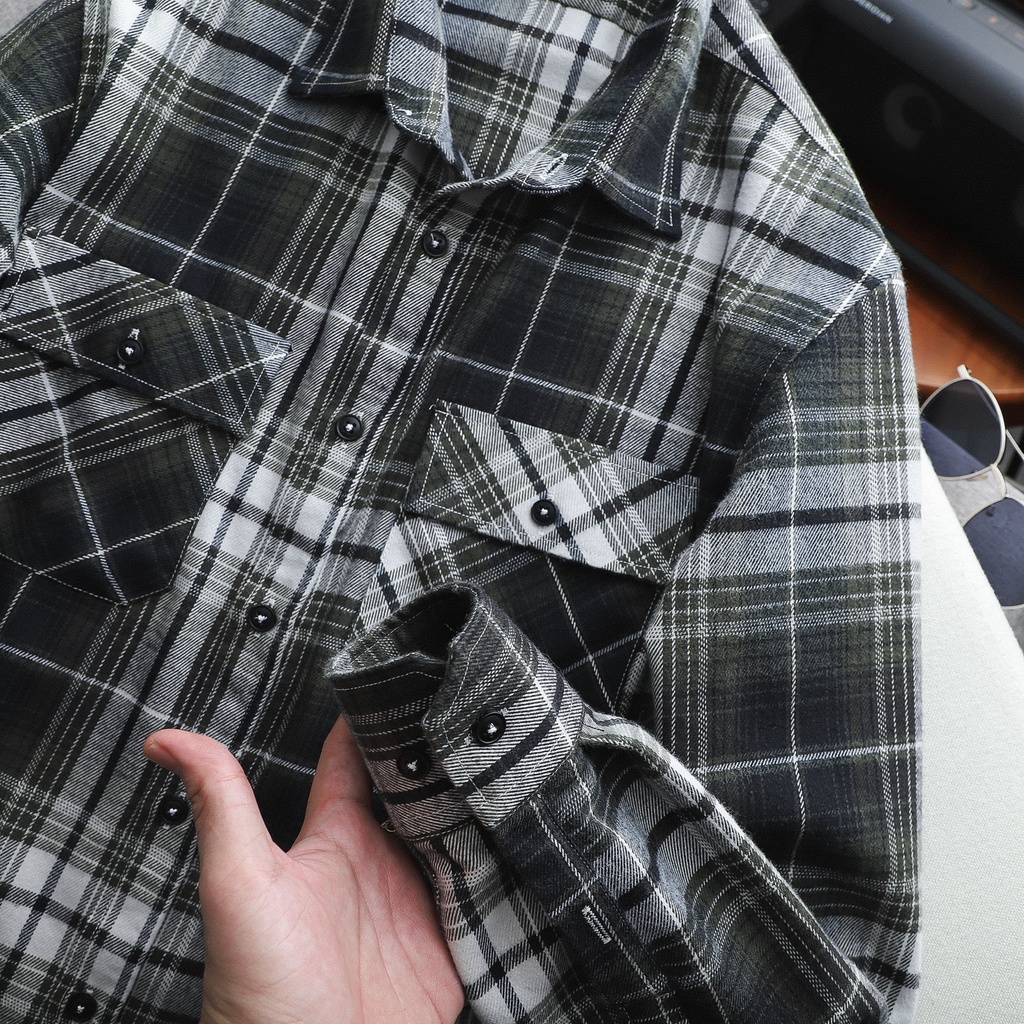 Áo Sơ Mi Nam Tay Dài Phối Sọc Caro, Vải Flannel Cotton, 02 Màu, Form Relaxed Fit SMBO0058 160STORE | BigBuy360 - bigbuy360.vn