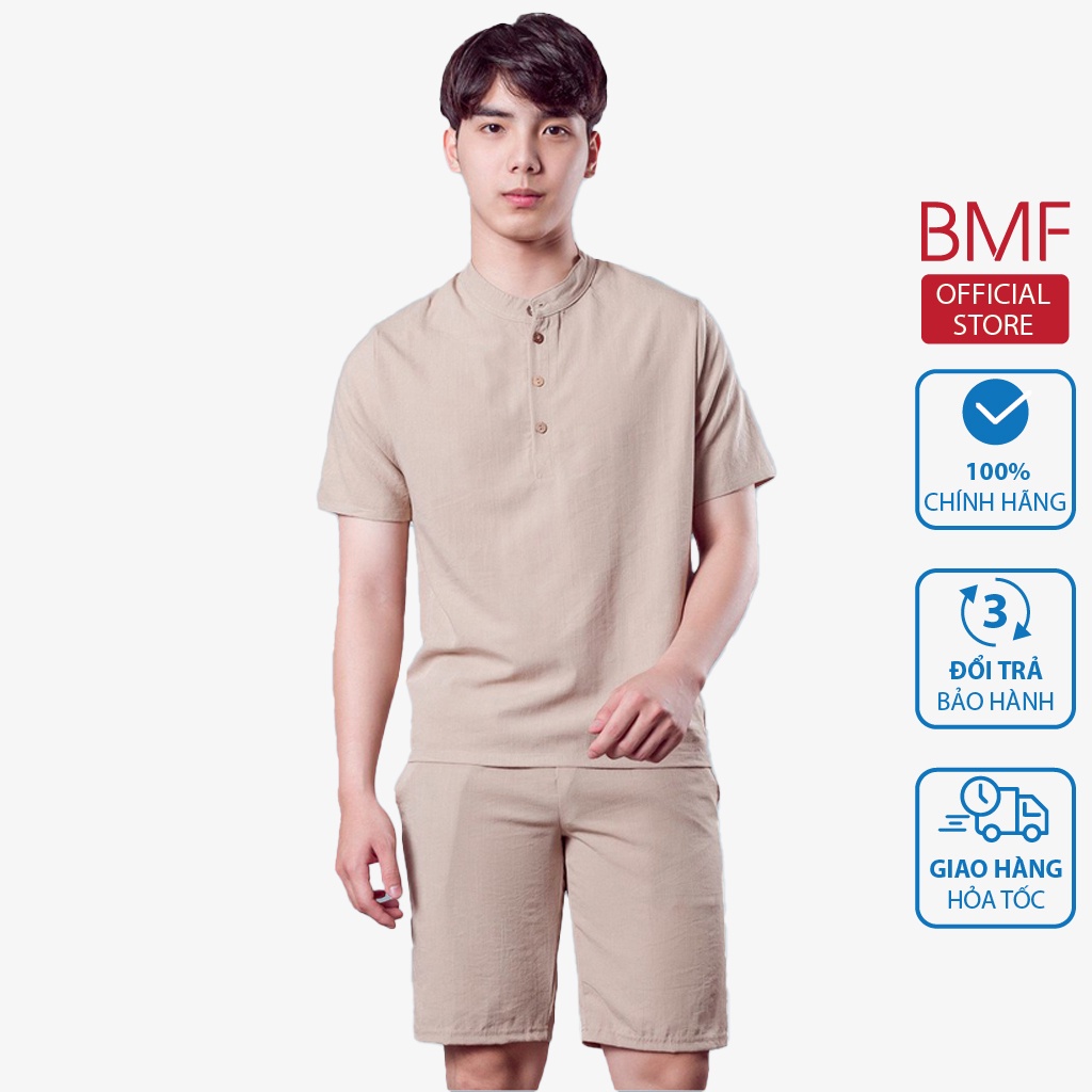 Bộ đũi nam cổ tàu thời trang Đồ bộ nam mặc nhà cao cấp chất liệu đũi xước mềm mại BMF