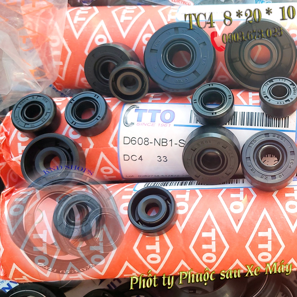 Phốt dầu ty phuộc sau xe máy, xe đạp điện,...Phốt cao su chặn nhớt loại vòng đệm 1 lò xo TTO TC4 8*20*10 | KND Shops