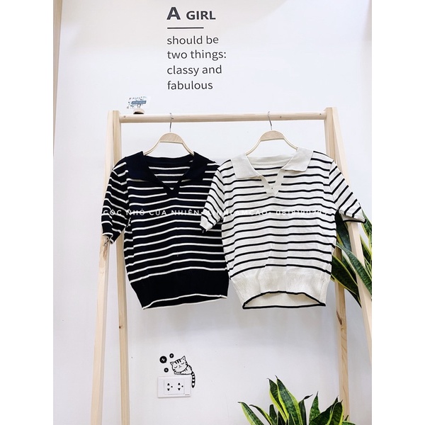 [ẢNH THẬT] Áo Polo Croptop Len Tăm Kẻ Ngang Montogini | BigBuy360 - bigbuy360.vn
