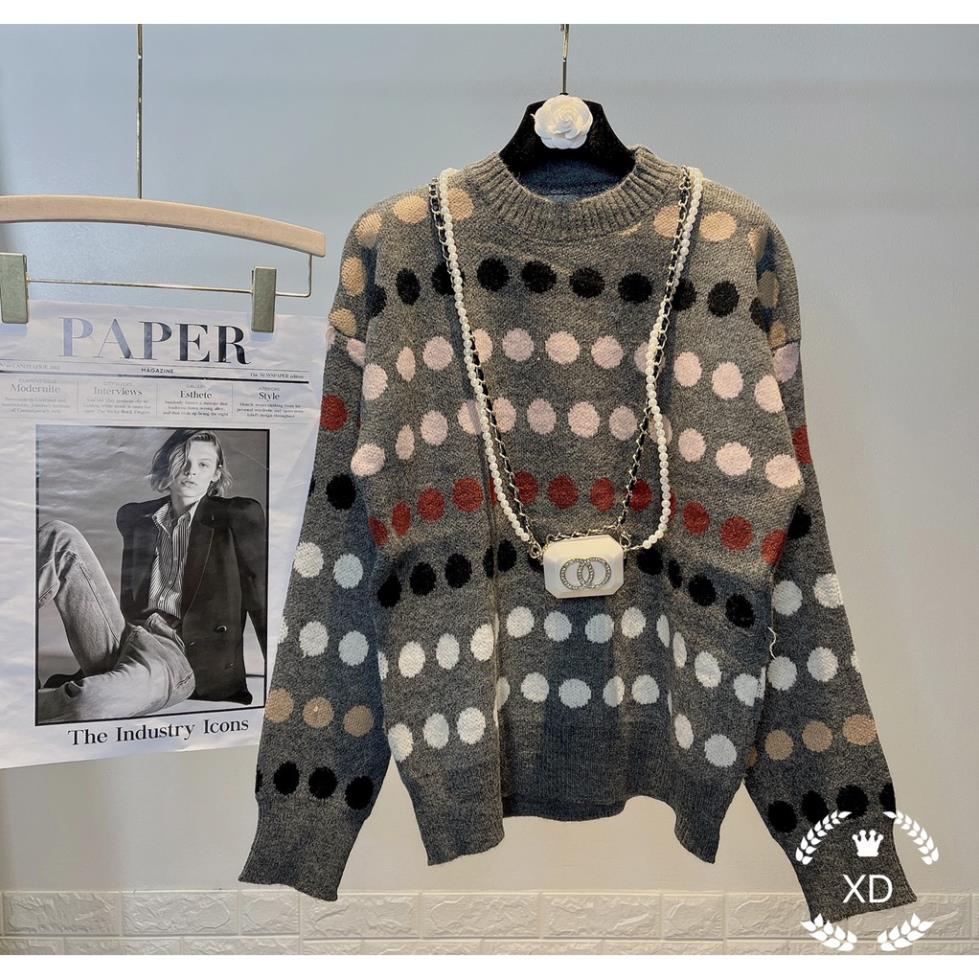 Áo len tay dài, áo len form dài chấm bi cực xinh mix đồ cực dễ chất len mặc ấm hàng quảng châu cao cấp mặc là sang