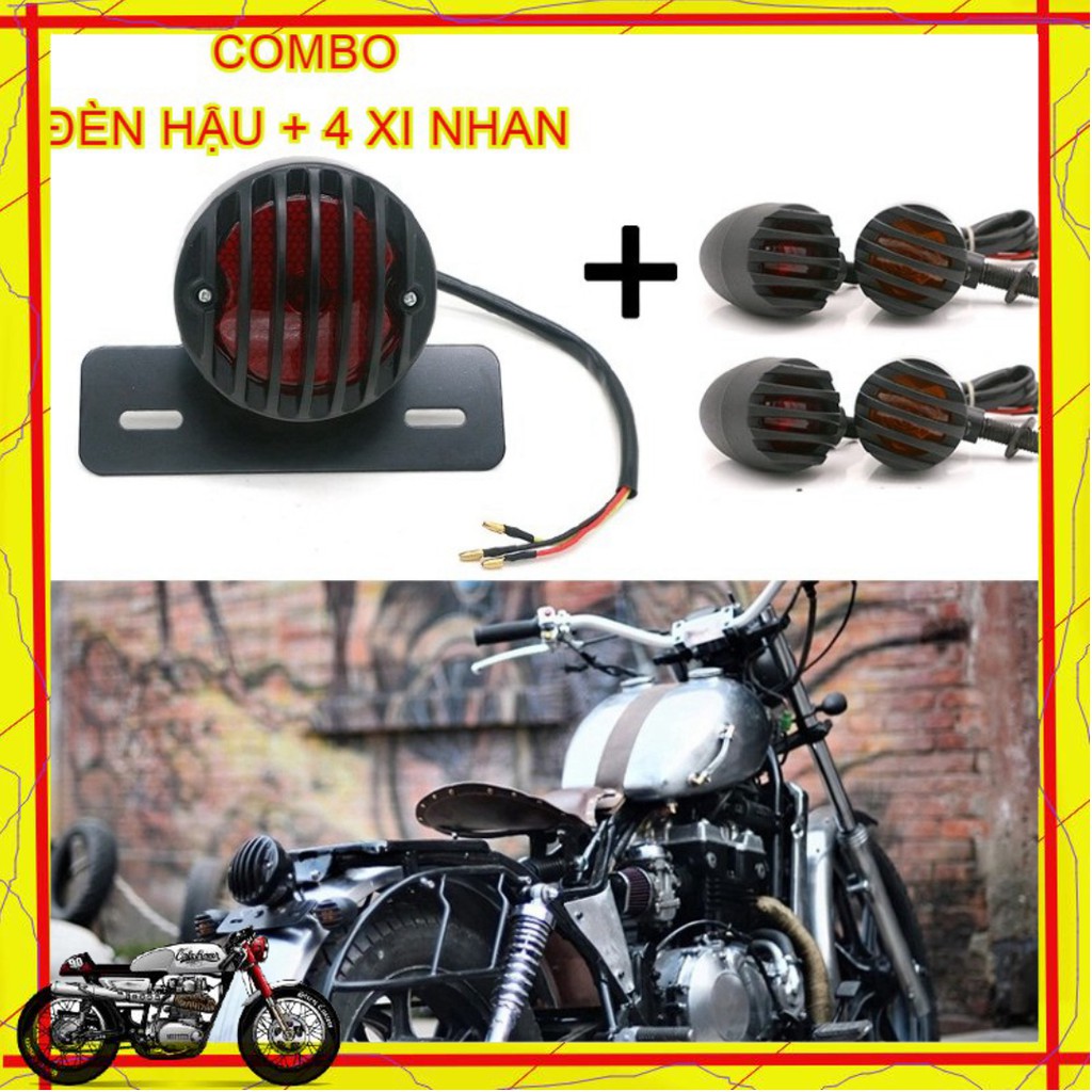 🚚[ FREE SHIP] ⭐⭐⭐⭐⭐ ĐÈN HẬU XE MÁY LƯỚI + 4 XI NHAN LƯỚI chuyên độ xe CAFE RACER