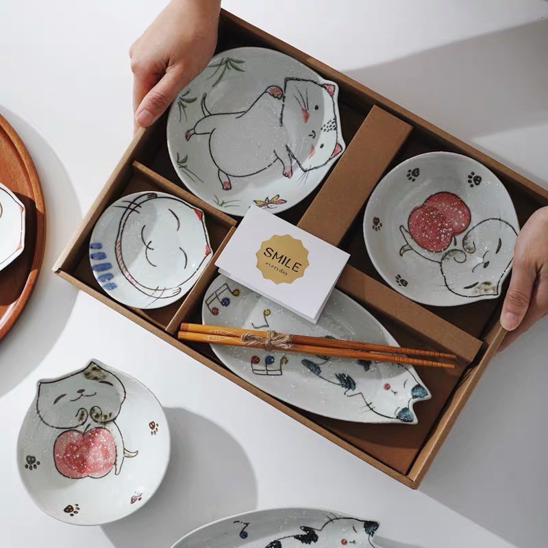Set bát đĩa mèo trắng