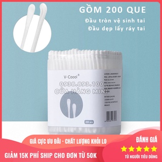 【200 Cái】 Hộp Tăm Bông Vcool Cho Bé Cực Mềm Mịn Vệ Sinh Tai, Mũi, Rốn