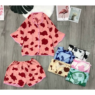 Đồ bộ pijama bò sữa đùi/ Pijama lụa cánh dơi chấ lụa 100D mềm mát, Free size dưới 65kg