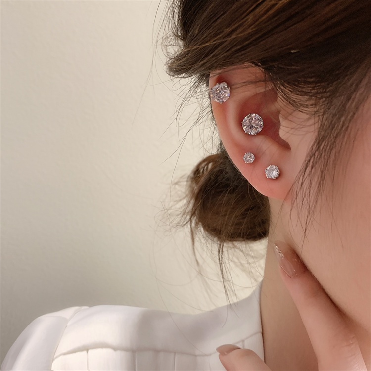 Khuyên kẹp tai nam châm 19A1602 đính đá zircon lấp lánh không cần xỏ lỗ đơn giản cổ điển