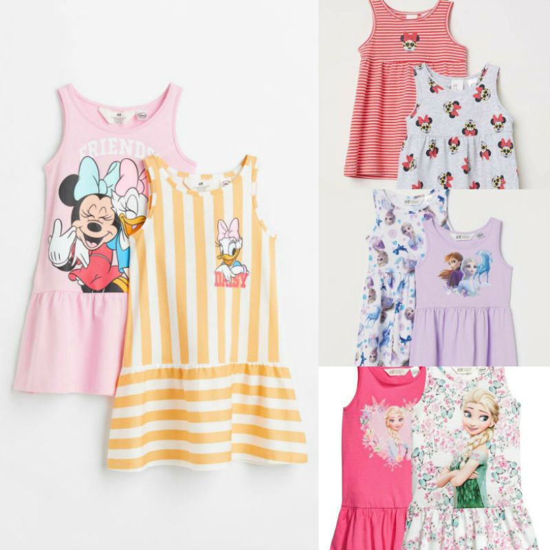 Set 2 chiếc váy cotton sát nách HM dư xịn cho bé Gái
