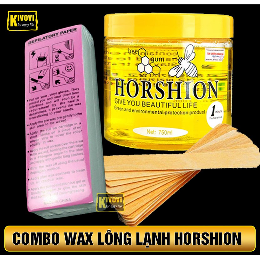 COMBO Gel Wax Lạnh Horshion Mật Ong + Miếng Giấy Wax 100 TỜ + Que wax lông - Tẩy Lông Lạnh Cho Chân Tay Nách Cơ Thể