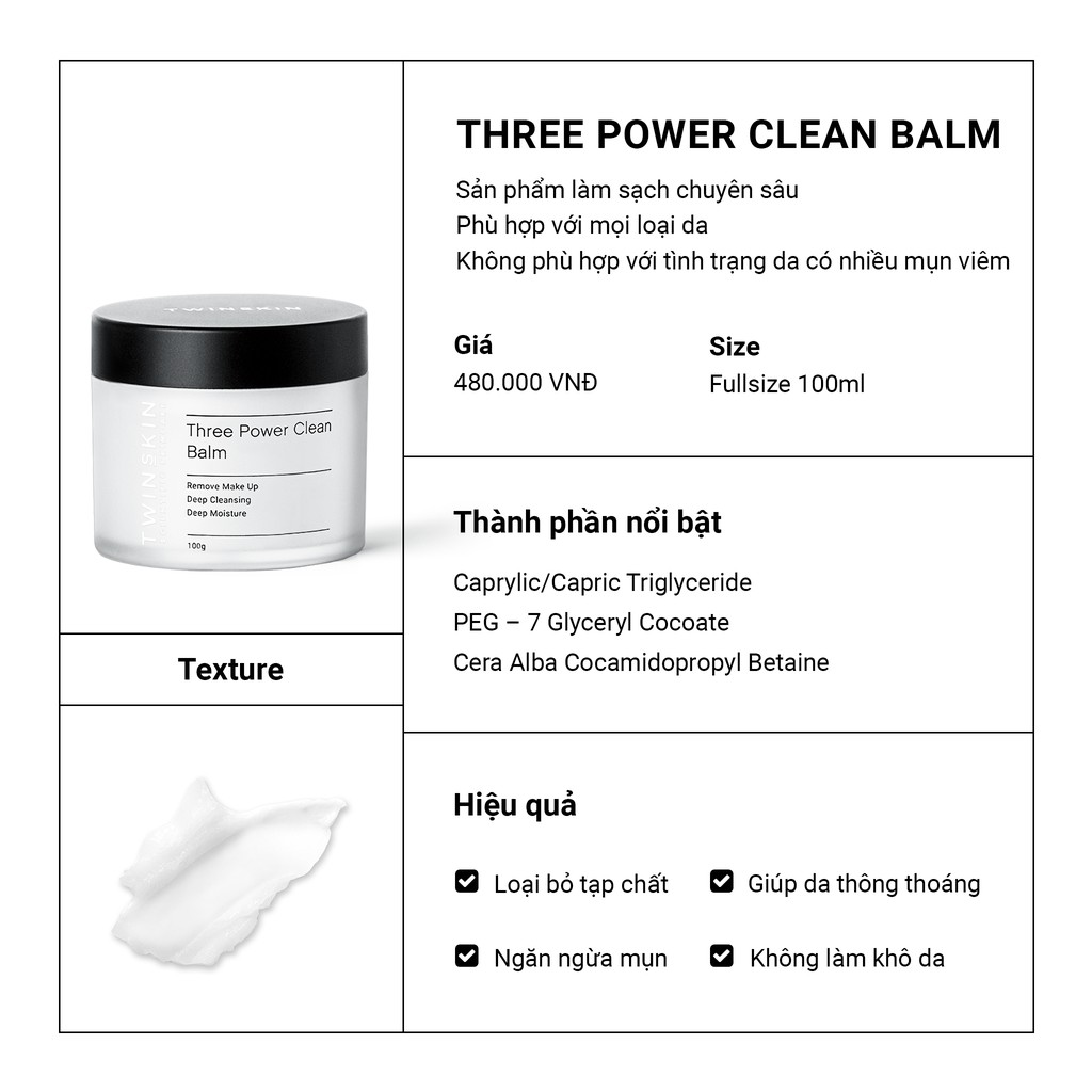 Sáp Tẩy Trang Làm Sạch Chuyên Sâu - Three Power Clean Balm Twins Skin