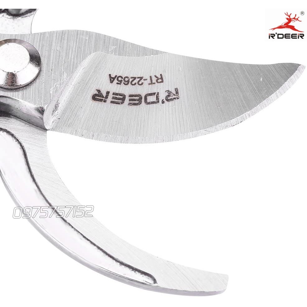 Kéo cắt cành thép đúc nguyên khối R'DEER 8 inch/ 200mm, kéo làm vườn thép Carbon siêu cứng, siêu sắc, an toàn chất lượng