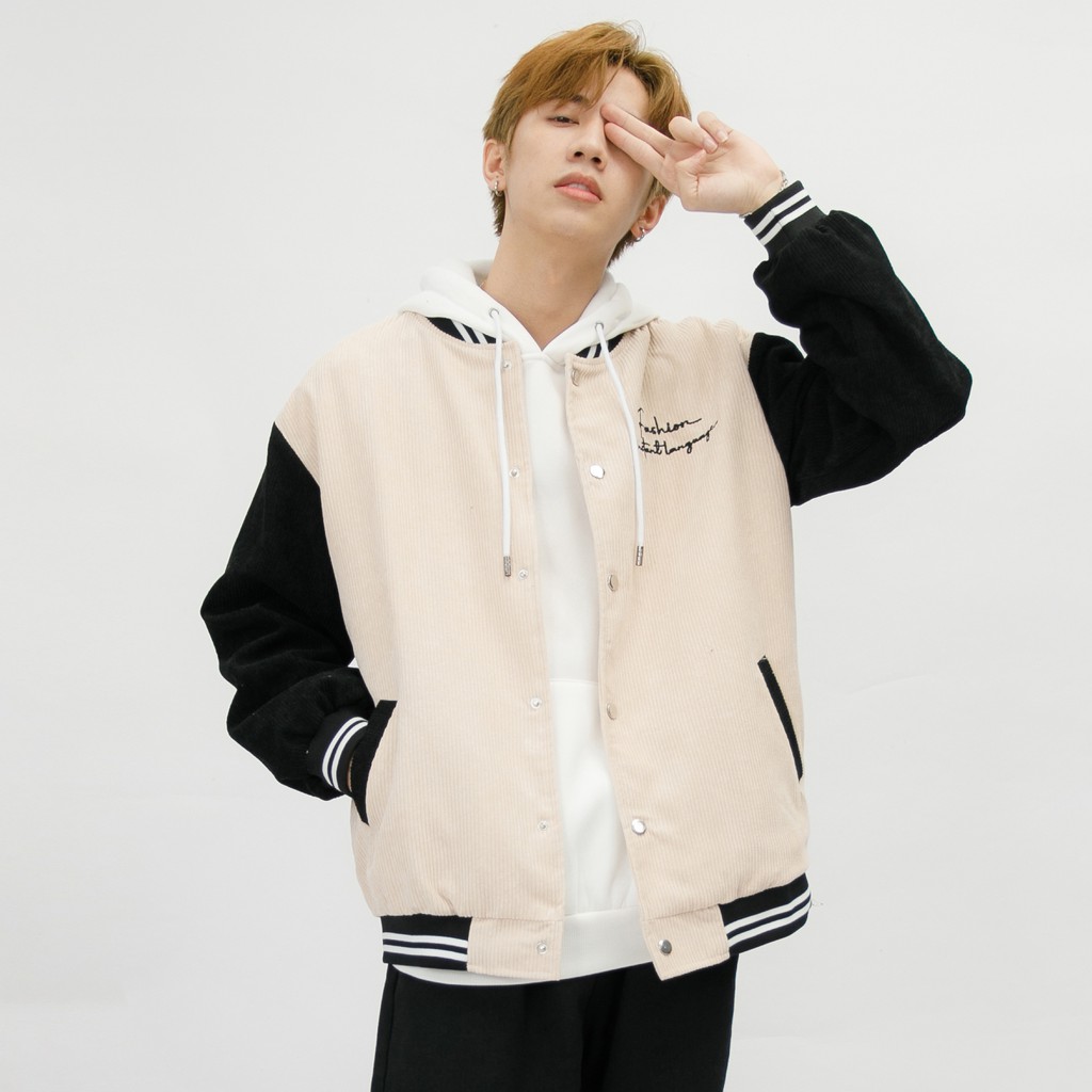 Áo Khoác Bomber Varsity Nhung Tăm Nam MANDO 2 Màu Form Rộng Basic Thể Thao Unisex Thời Trang Hàn Quốc NDN083