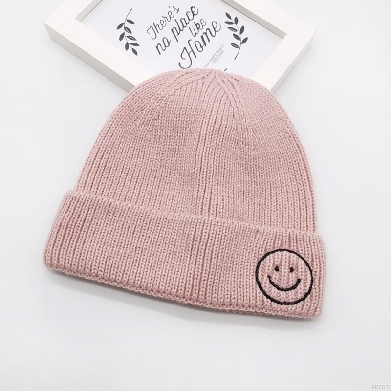 Mũ Len Trùm Đầu Hoạ Tiết Hình Mặt Cười Dành Cho Bé 3-7 Tuổi