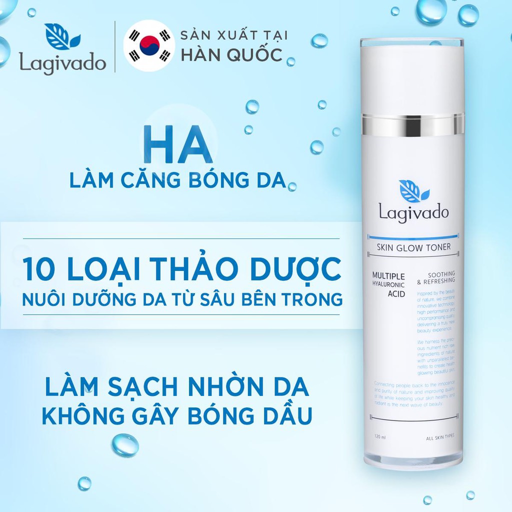 Bộ chăm sóc da mặt Hàn Quốc Lagivado Skin Glow Toner 120 ml và sữa rửa mặt Creamy Foam 50ml