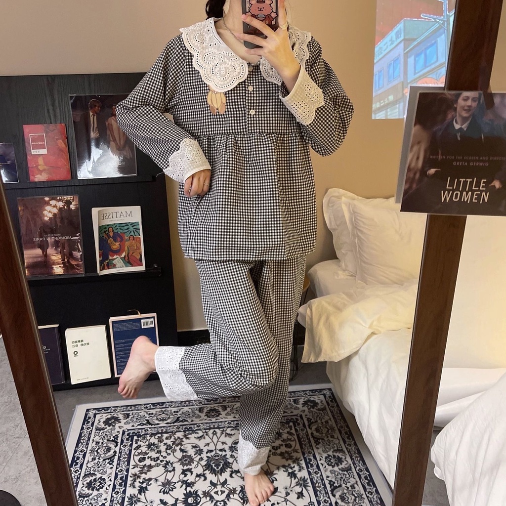 (Ảnh thật) Bộ Ngủ Baby Doll Quần Dài Phối Ren Dễ Thương Nữ Tính - Bộ pijama Xinh | BigBuy360 - bigbuy360.vn