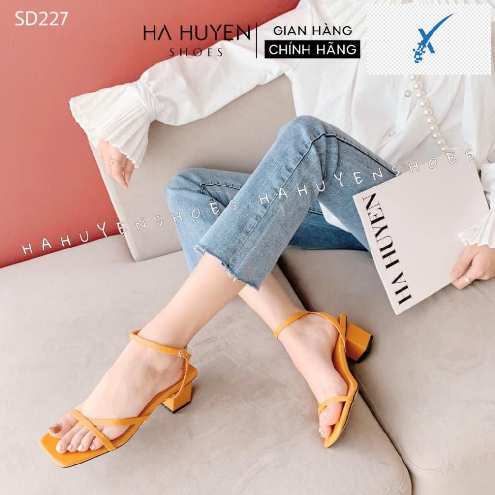 🖐️ Sandal xỏ ngón nữ Hà Huyền Shoes mũi vuông quai mảnh đan chéo gót vuông 5 phân - SD227 🖐️