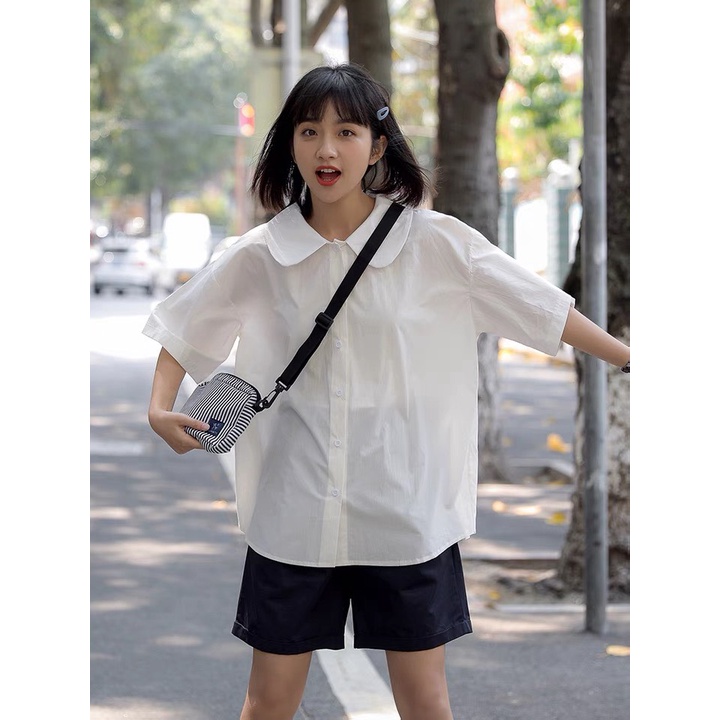 Áo kiểu hàn quốc A002, áo kiểu cổ sen nhỏ dáng babydoll trơn hai màu ngọt ngào xmin.fashion