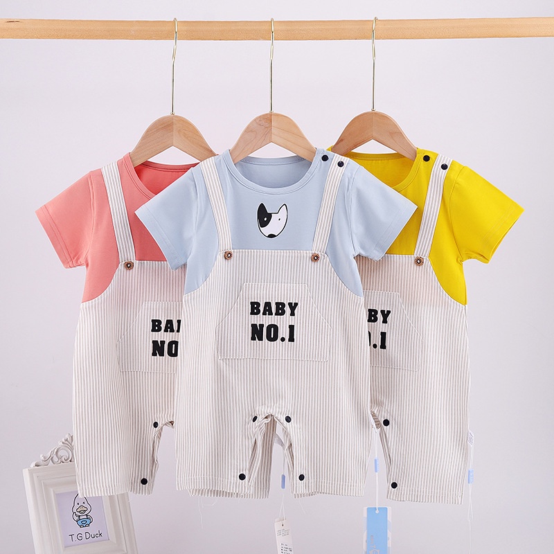Áo liền quần tay ngắn chất liệu cotton mỏng thời trang mùa hè cho bé