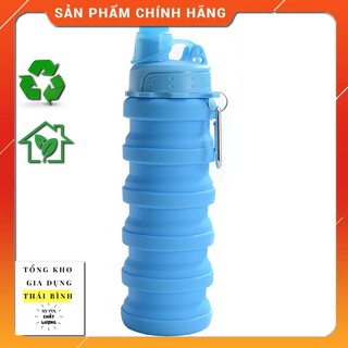 Bình nước silicon gấp gọn, siêu dai, siêu bền, có móc treo tiện dụng