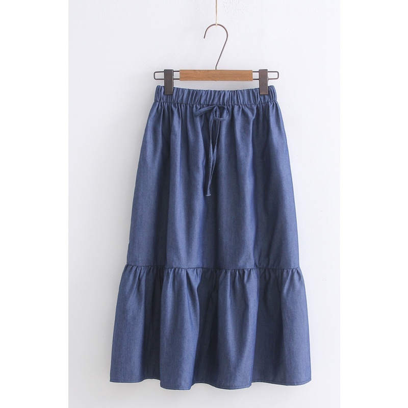 Chân váy jean giấy midi phong cách vintage, hình thật ở cuối