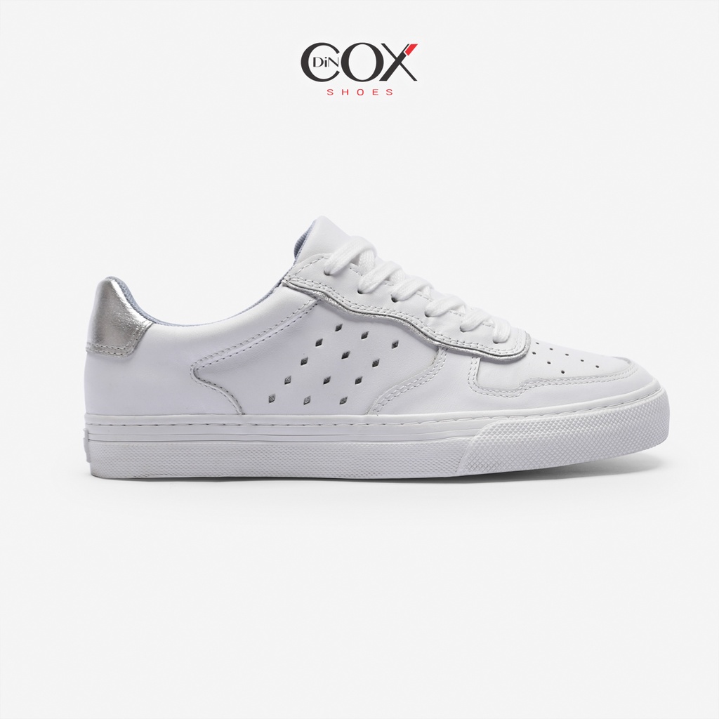 Giày Sneaker Nữ Da Bò Thật Sang Trọng DINCOX E03 White Silver Chính Hãng