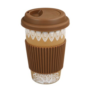Ly Sứ La Fonte Có Tay Cầm Và Nắp Silicone Màu Nâu- 400ml