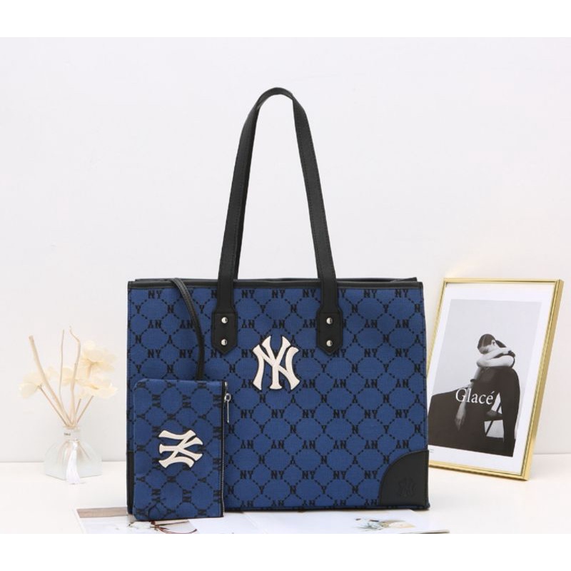 Túi Tote MLB Monogram Kèm Ví Nhỏ Siêu Hot, Túi Tote ny 3 Tone Màu Sang Trọng Unisex