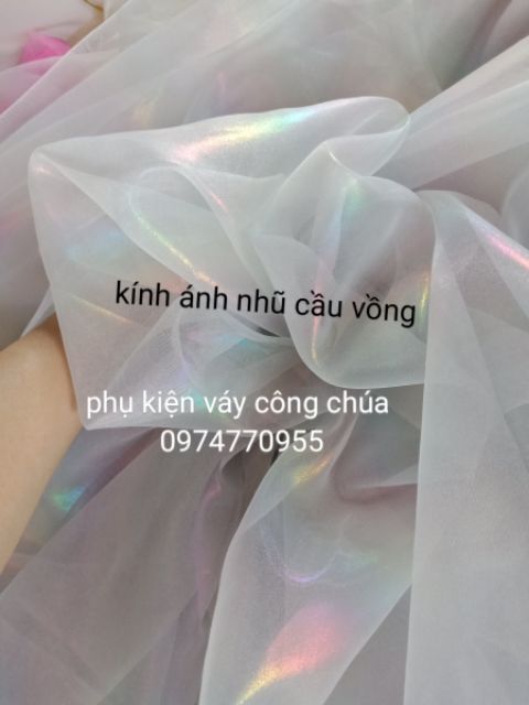 Vải voan kính ánh nhũ cầu vồng