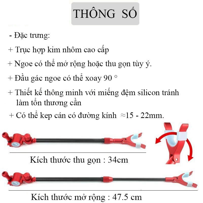 Ngoe chống cần câu đài cao cấp Hợp kim, thu gọn dễ dàng, độ bền cao, xoay 90 độ
