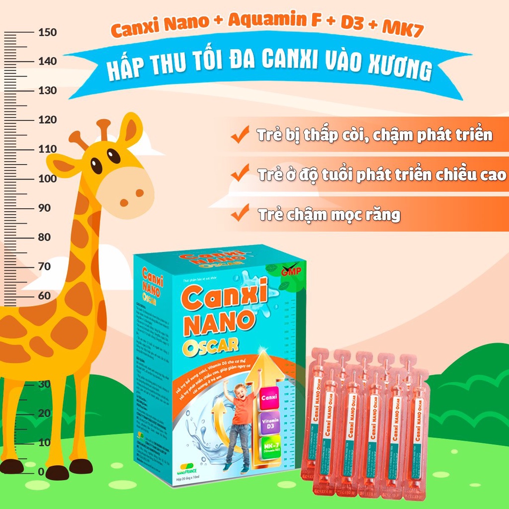 CANXI NANO OSCAR DƯỢC VẠN TAM  hộp 20 ốngx10ml giúp Bổ sung canxi, vitamin D3 cho cơ thể, hỗ trợ xương, răng chắc khỏe.