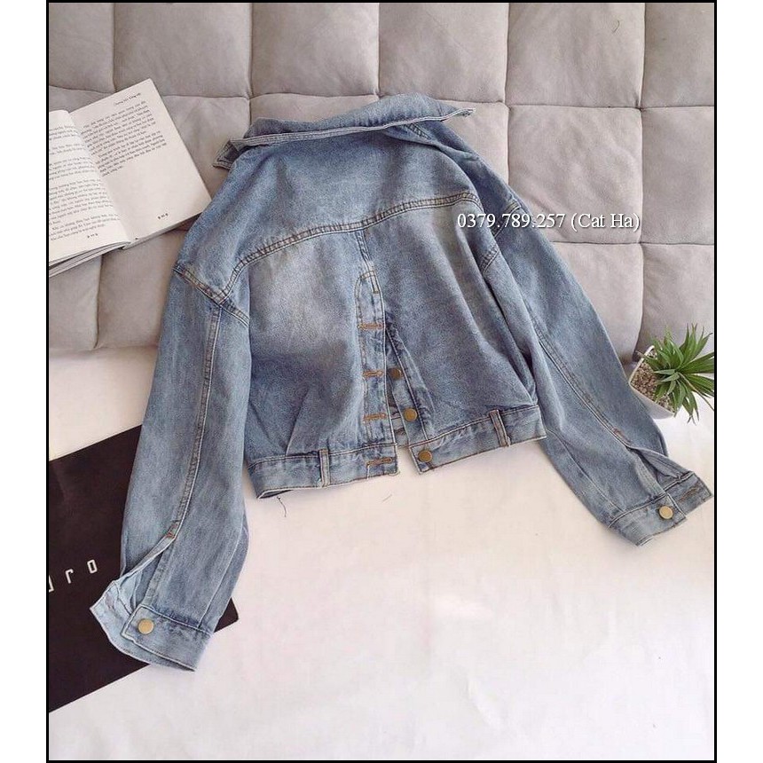 Aó khoác jean nữ xám xanh form dưới 58Kg trơn Basic BB04