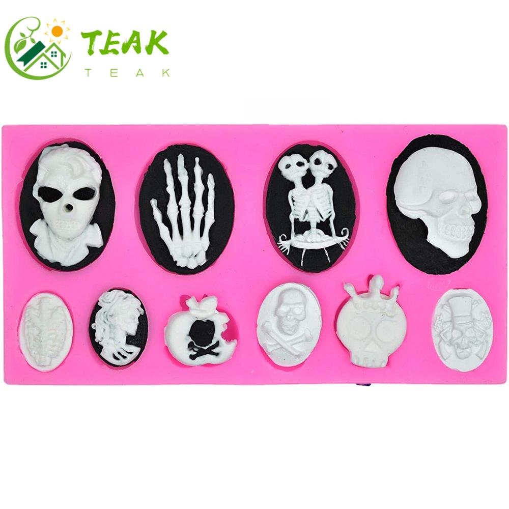 TEAK Jewelry Craft Halloween Resin Mould Home Decoration Skull Hand Happy Halloween Festival Supplies DIY Ghost Keychain Making Silicone Molds/Multicolor