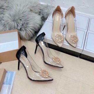 Giày cao gót 9cm thân trong nơ đá ảnh thật