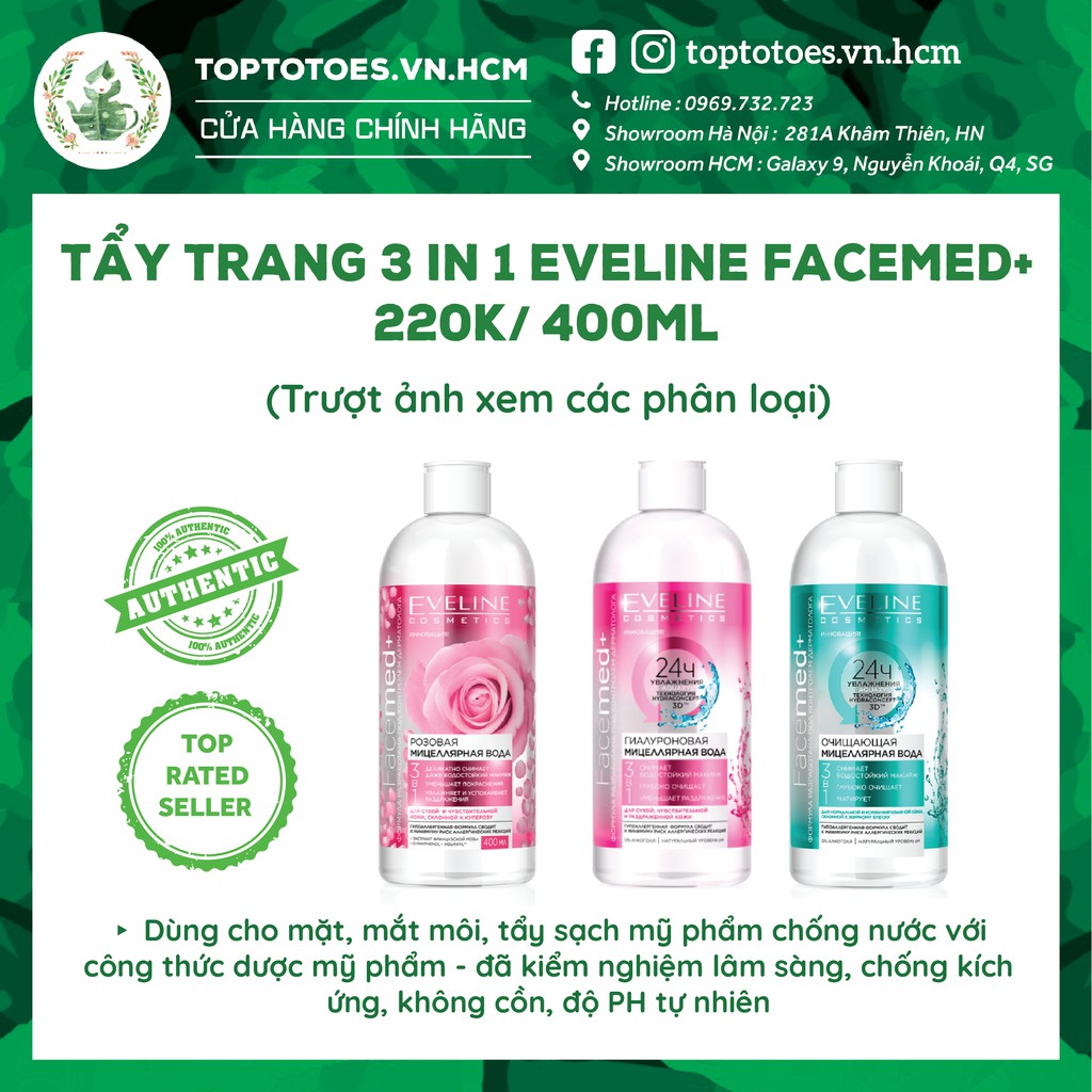 Tẩy trang 3 in 1 Eveline FACEMED+ giữ ẩm 24 giờ 400ml