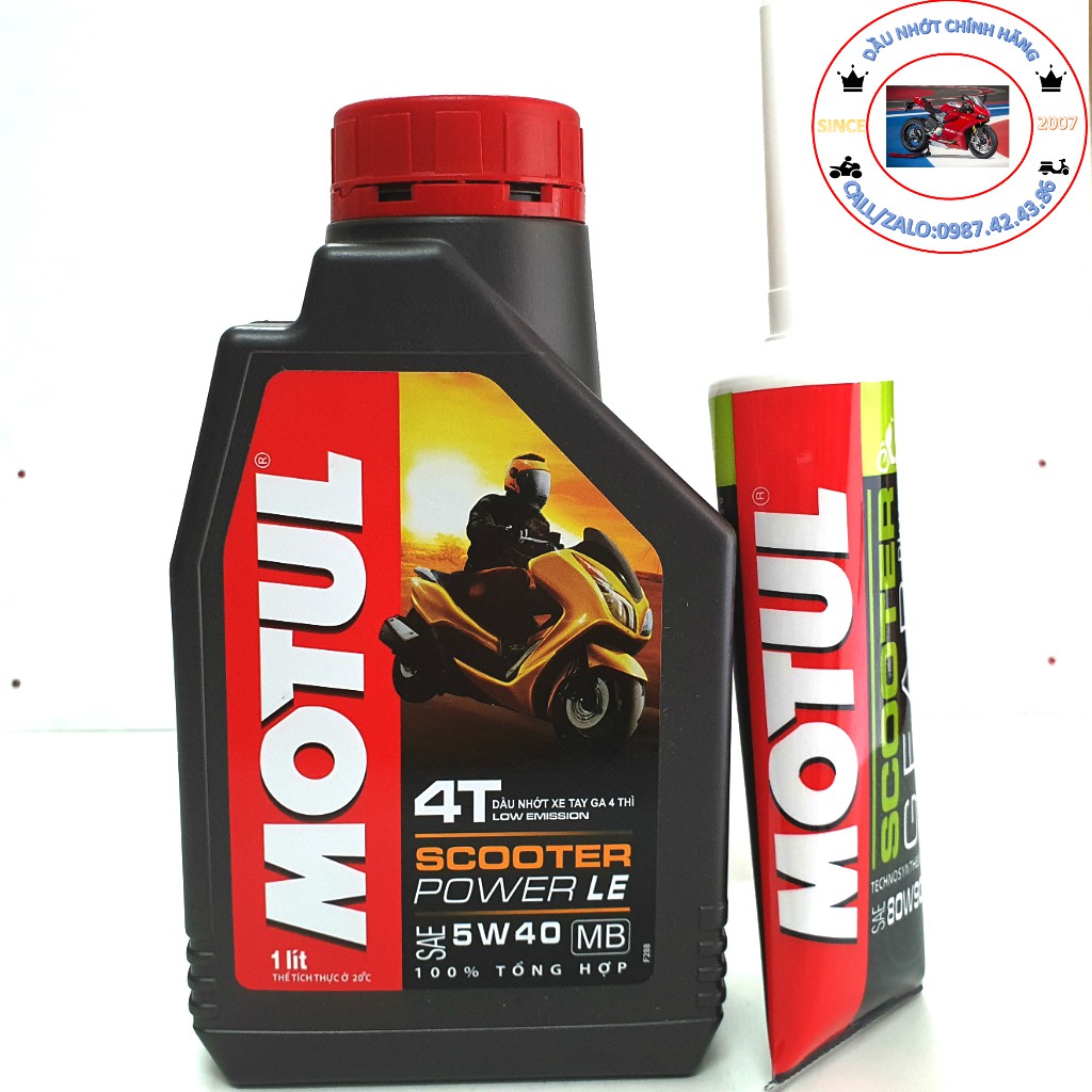 Combo Nhớt Tay Ga MOTUL SCOOTER POWER LE 5W40 SN & Nhớt Láp MOTUL Scooter Gear Plus 80W90 GL-5 120ml