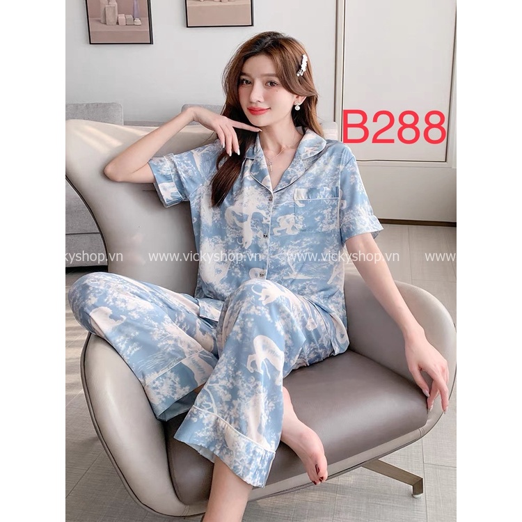 Bộ đồ ngủ pijama lụa QCCC, tay ngắn quần dài in hình đẹp,chất đẹp mềm mịn.b288