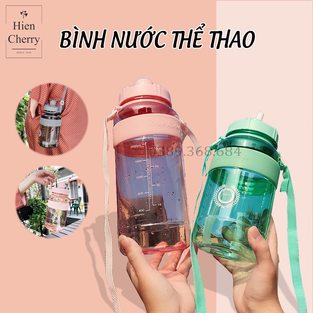 Bình đựng nước phong cách thể thao, bình nước Sports Cup có dây đeo và ống hút tiện lợi