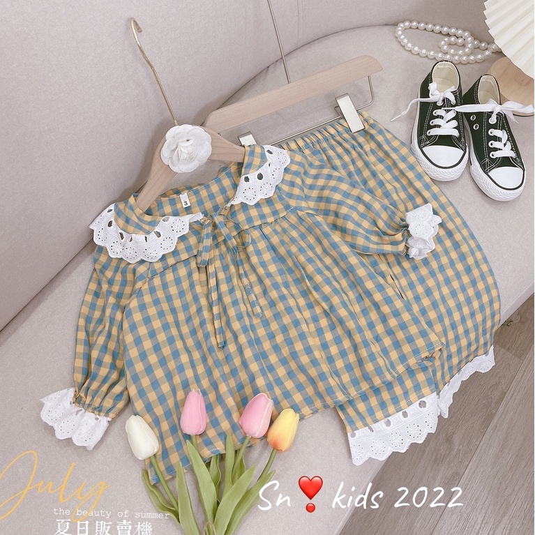 Bộ Pijama dài tay bé gái phối ren cao cấp 8-20kg