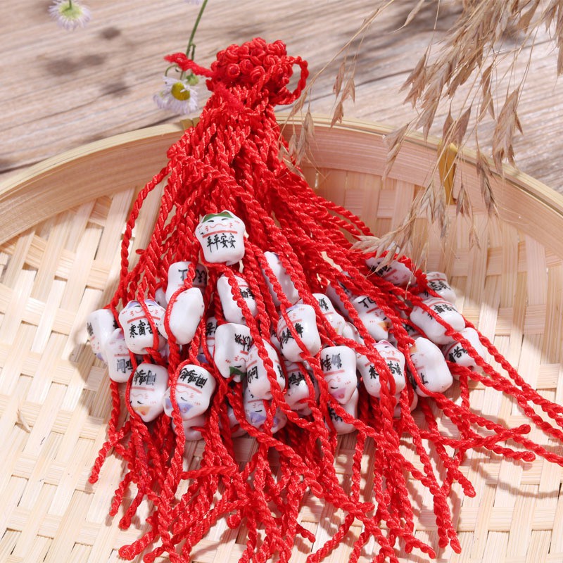 Vòng tay chỉ đỏ mèo thần tài gốm may mắn | BigBuy360 - bigbuy360.vn