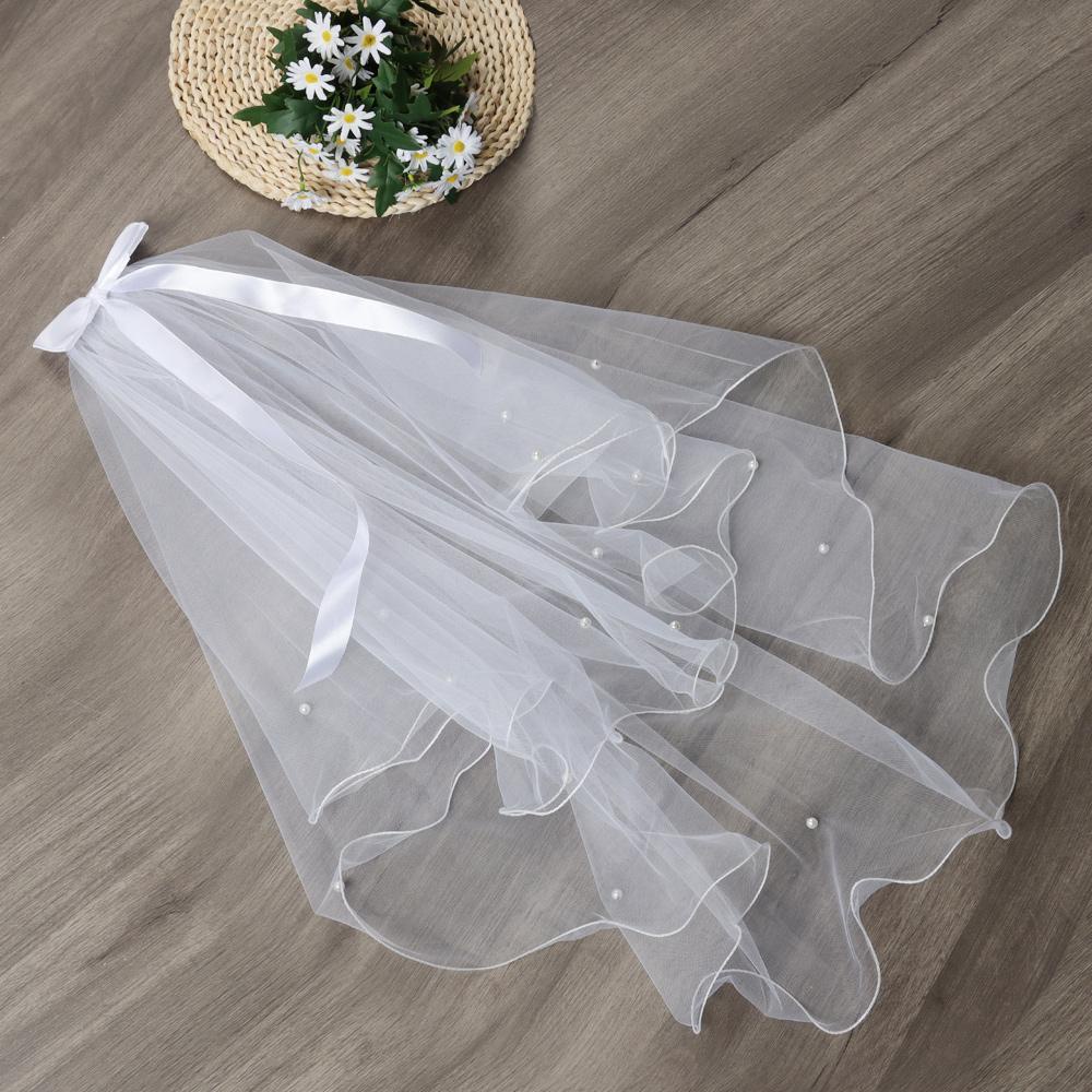 NEXTVN Mạng Che Mặt Hai Lớp Màu Trắng Ngà Cho Cô Dâu Kèm Lược