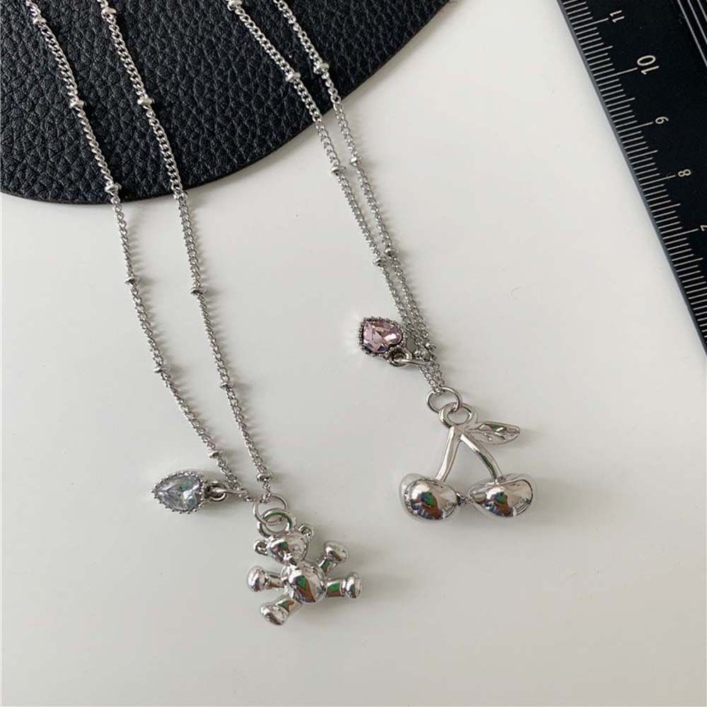 Vòng cổ hợp kim mặt hình chú gấu/ cherry dễ thương đơn giản cho nữ