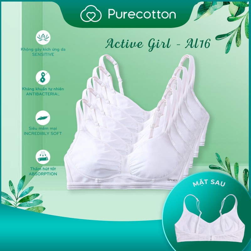 Combo 5 áo lót học sinh Purecotton chất liệu cotton cao cấp kiểu dáng cài khuy không đệm mỏng PC017