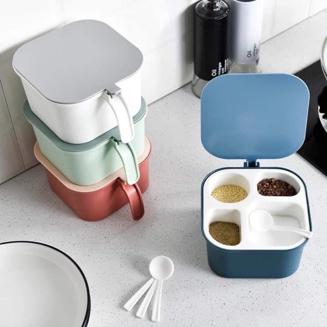 Hộp đựng gia vị 4 ngăn có nắp đậy kín