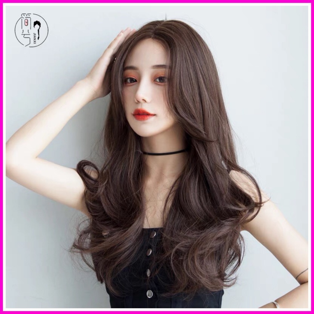 Tóc Giả Nữ Cả Đầu Đẹp💖𝑭𝑹𝑬𝑬𝑺𝑯𝑰𝑷💖Tóc Giả Nguyên Đầu Mái Bay Không Mái Dài Xoăn Đuôi 9105