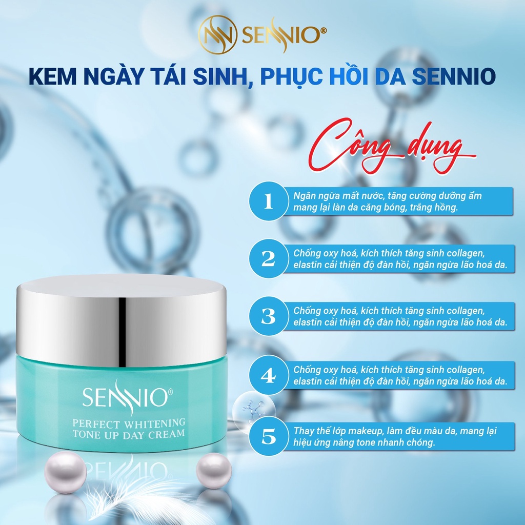 Kem dưỡng ẩm Sennio Perfect Whitening Day Cream dưỡng trắng da mặt ban ngày tái tạo và phục hồi da 30g SNO 829