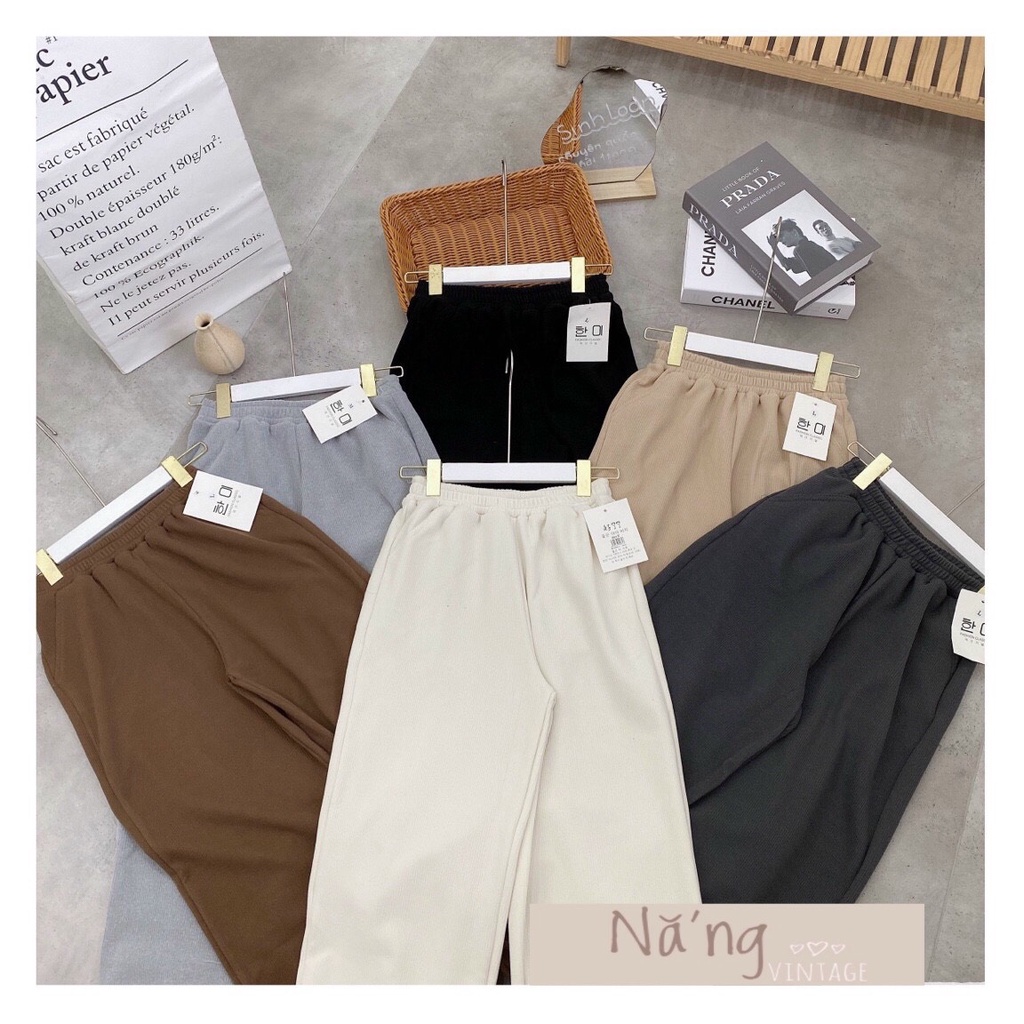 Quần jogger nữ len tăm dày bo gấu phong cách thu đông