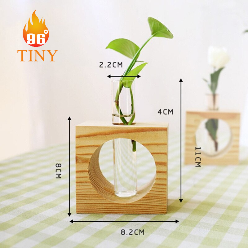 Lọ Thủy Tinh Cắm Hoa Hình Ống Nghiệm Có Khung Gỗ Tạo Dáng Độc Đáo, Giá Rẻ